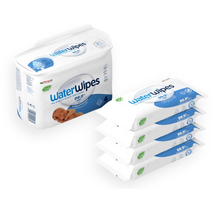 Șervețele umede pentru bebeluși Biodegradabile Water Wipes, 4 pachete x60 Buc, 240 Buc