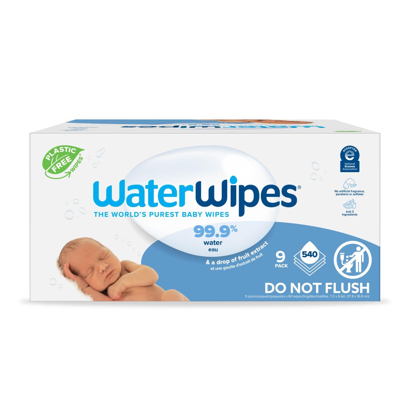 Șervețele umede Biodegradabile Water Wipes, 9 pachete x60 Buc, 540 Buc