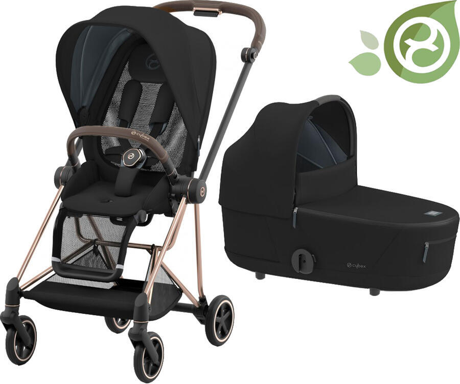 Carucior 2 in 1 Cybex Mios cadru Rose Gold, Onyx Black