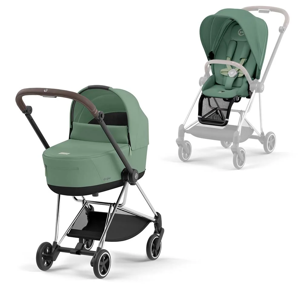 Carucior 2 in 1 Cybex Mios cadru Chrome Brown, Leaf Green