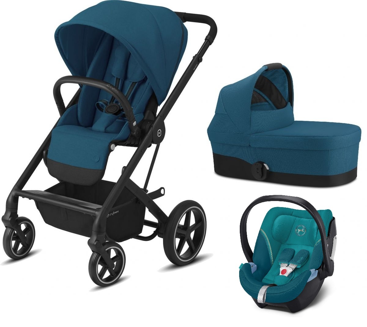 Carucior copii 3 in 1 Cybex Balios S Lux River Blue Turquoise cadru negru