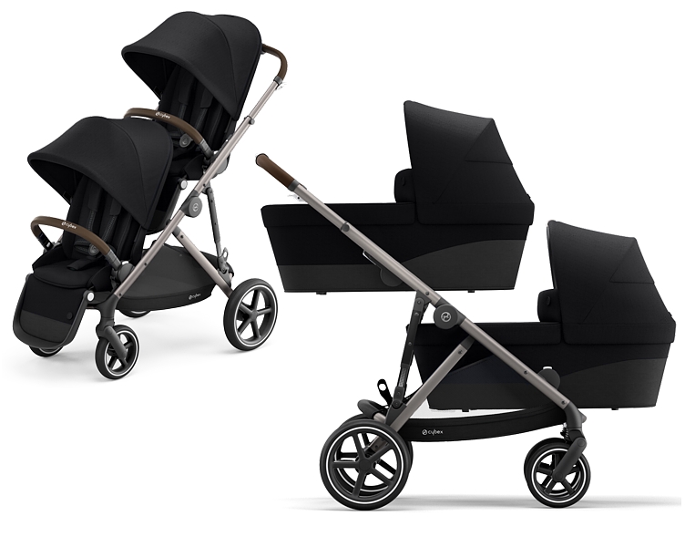 Carucior pentru gemeni 2 in 1 Cybex Gold Gazelle S Deep Black