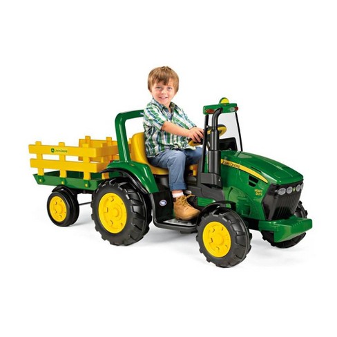 TRACTOR ELECTRIC PEG PEREGO JD GROUND FORCE W/TRAILER, 12V, 3 ANI +