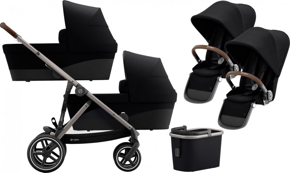 Carucior pentru gemeni 2 in 1 Cybex Gold Gazelle S Deep Black