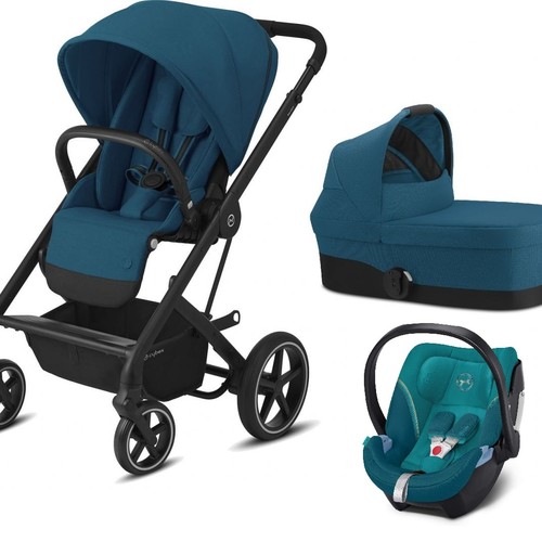 Carucior copii 3 in 1 Cybex Balios S Lux River Blue Turquoise cadru negru